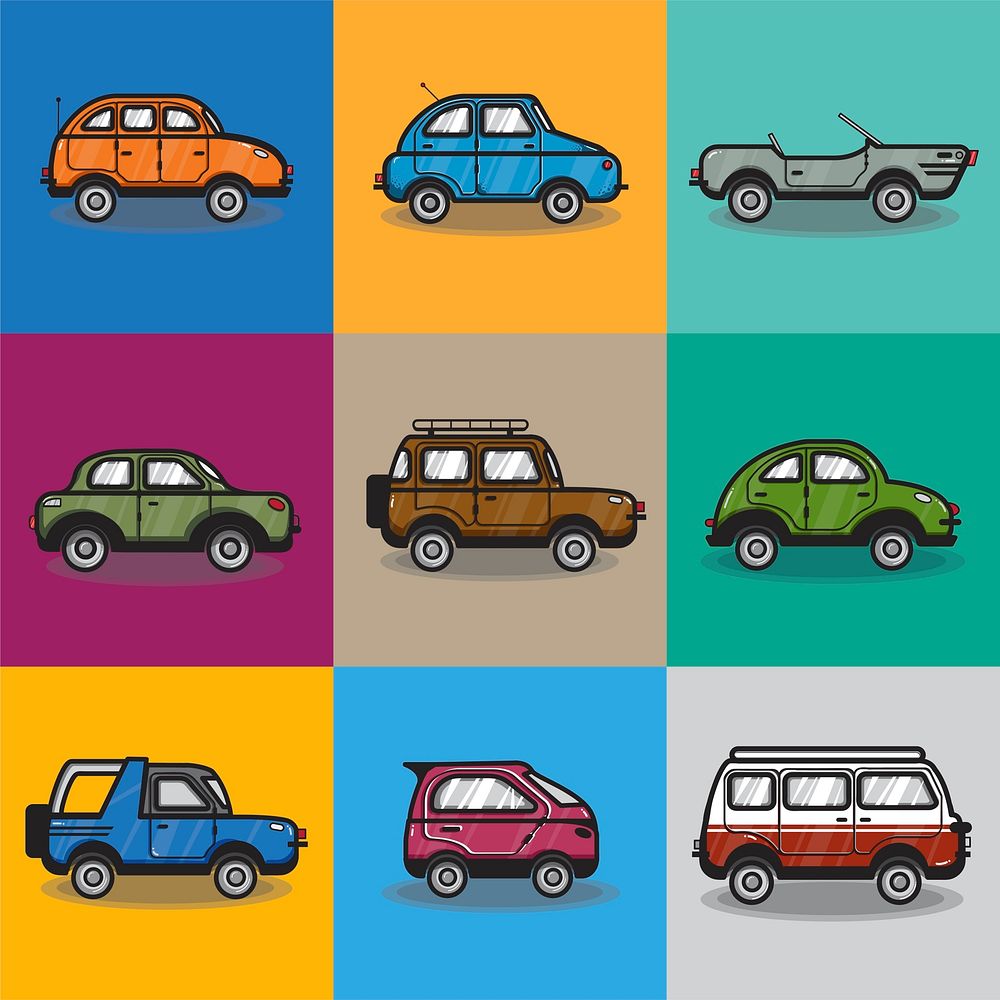 Collection of cars and trucks illustration