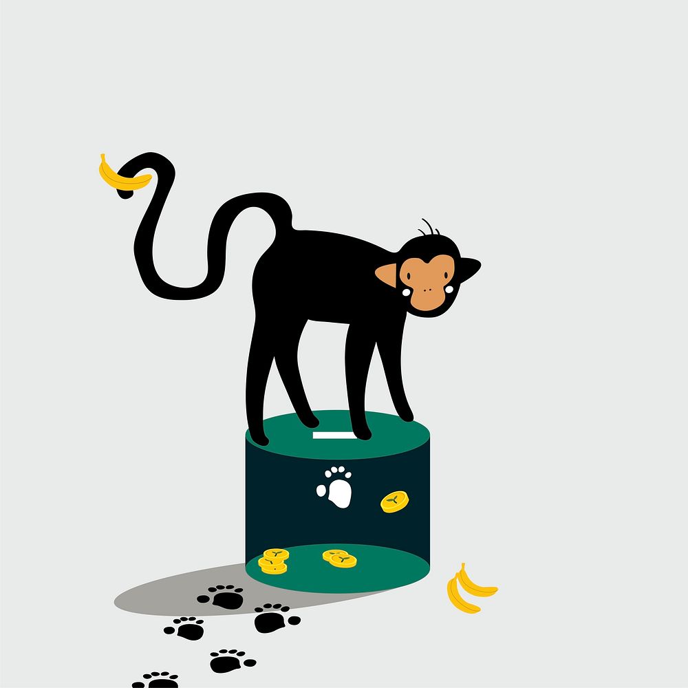 Monkey standing on the donation box