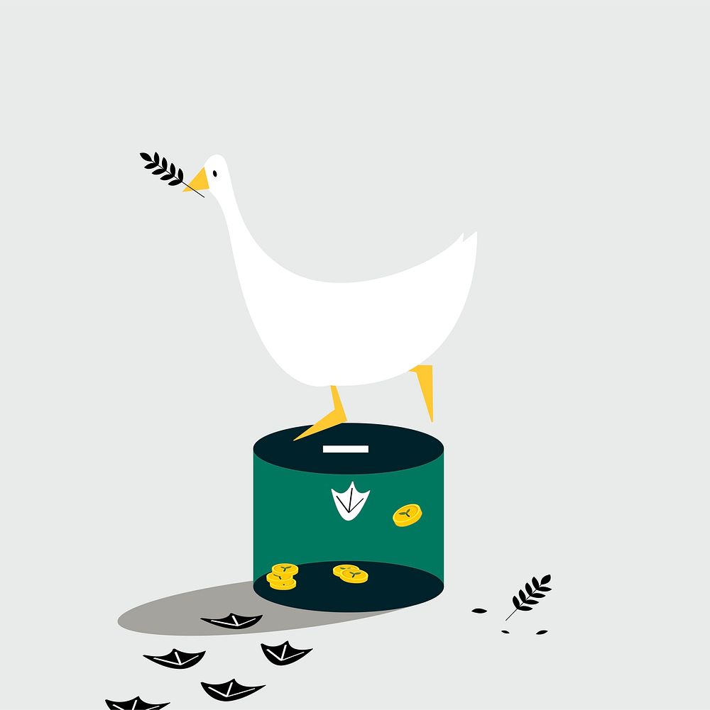 Duck standing on the donation box