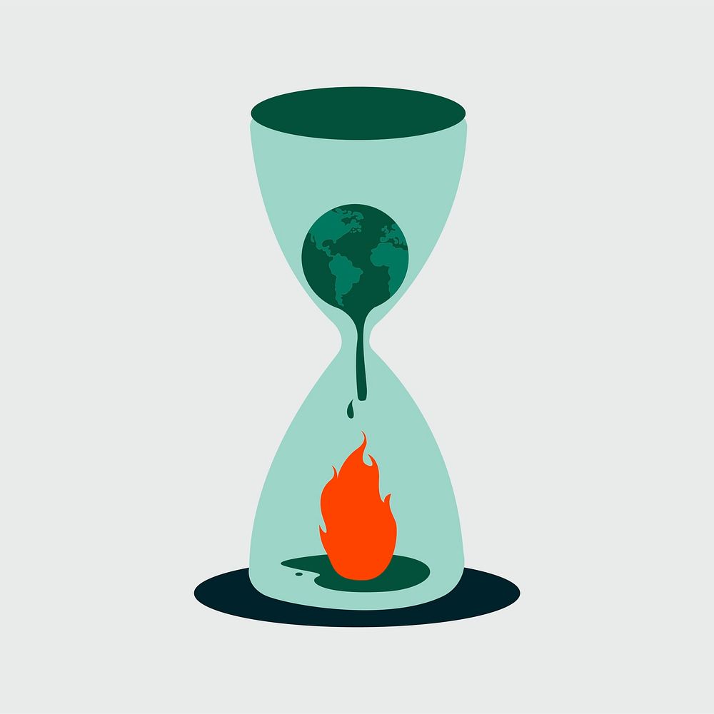 Earth melting in a hourglass with fire illustration