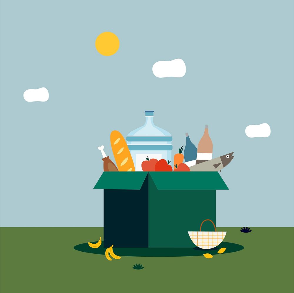 Isolated box of groceries illustration