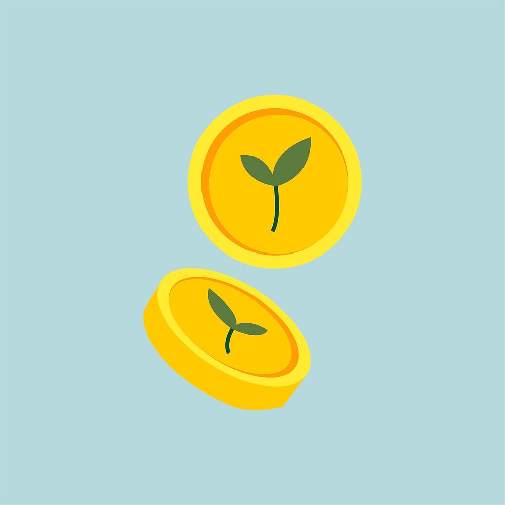 Coins with a green plant drawing