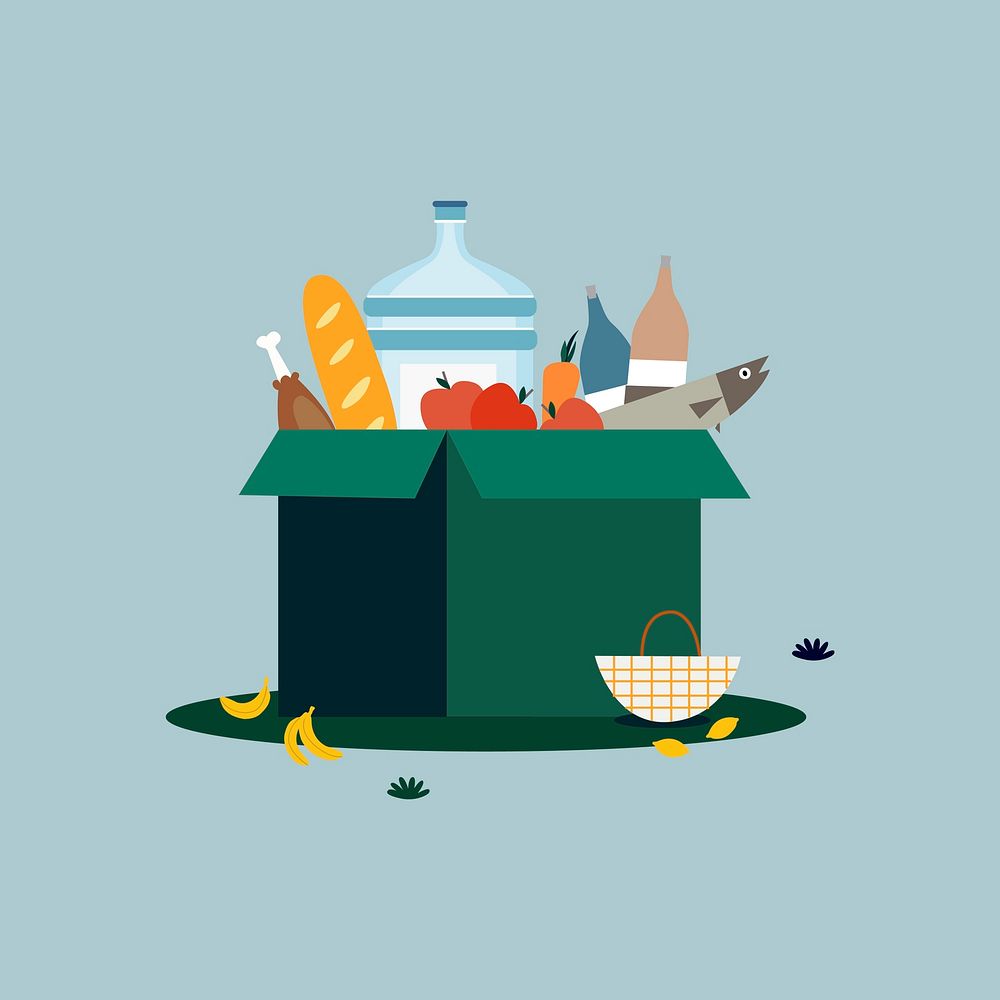 Isolated box of groceries illustration