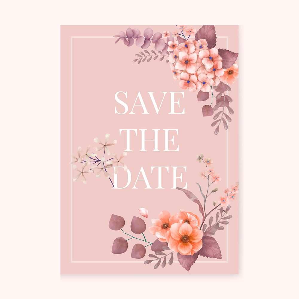 Pink themed floral wedding card