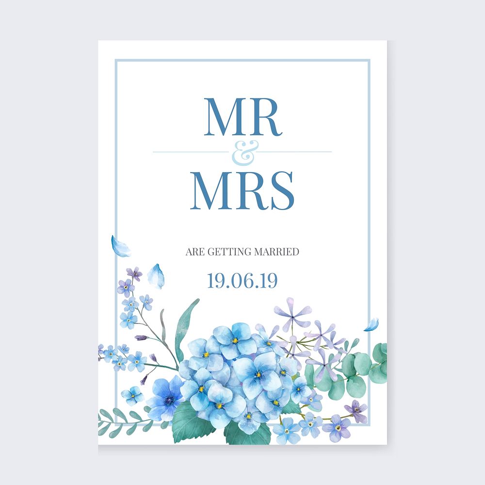 Blue themed greeting card with florals