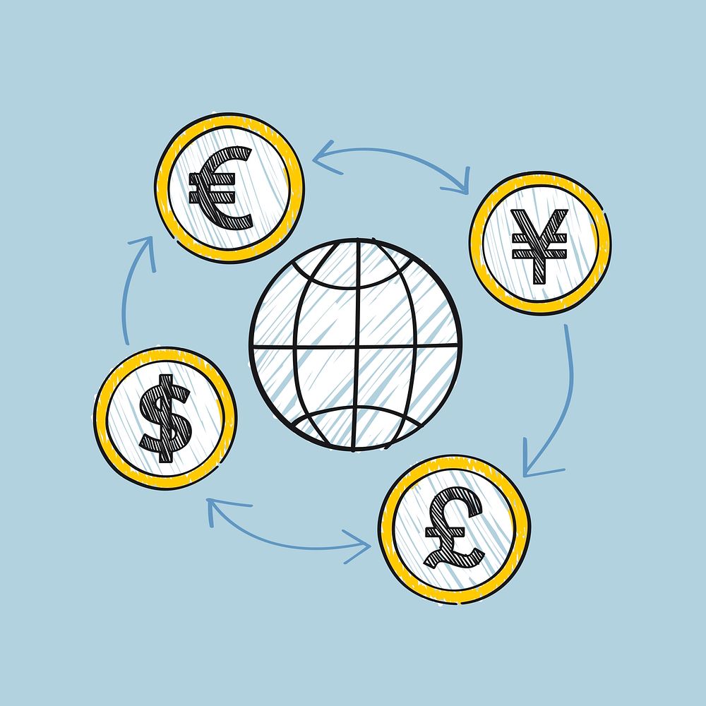 Global business and movement of currencies illustration