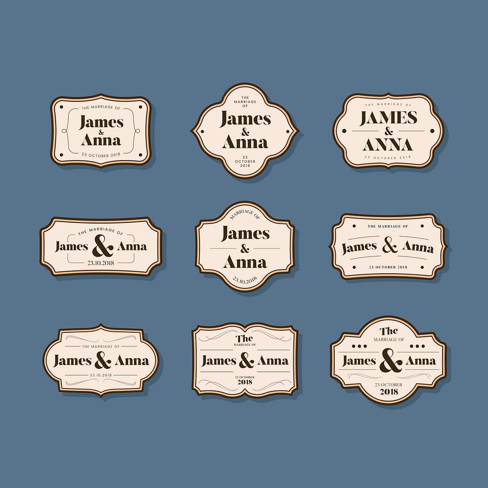 Set of wedding invitation badges