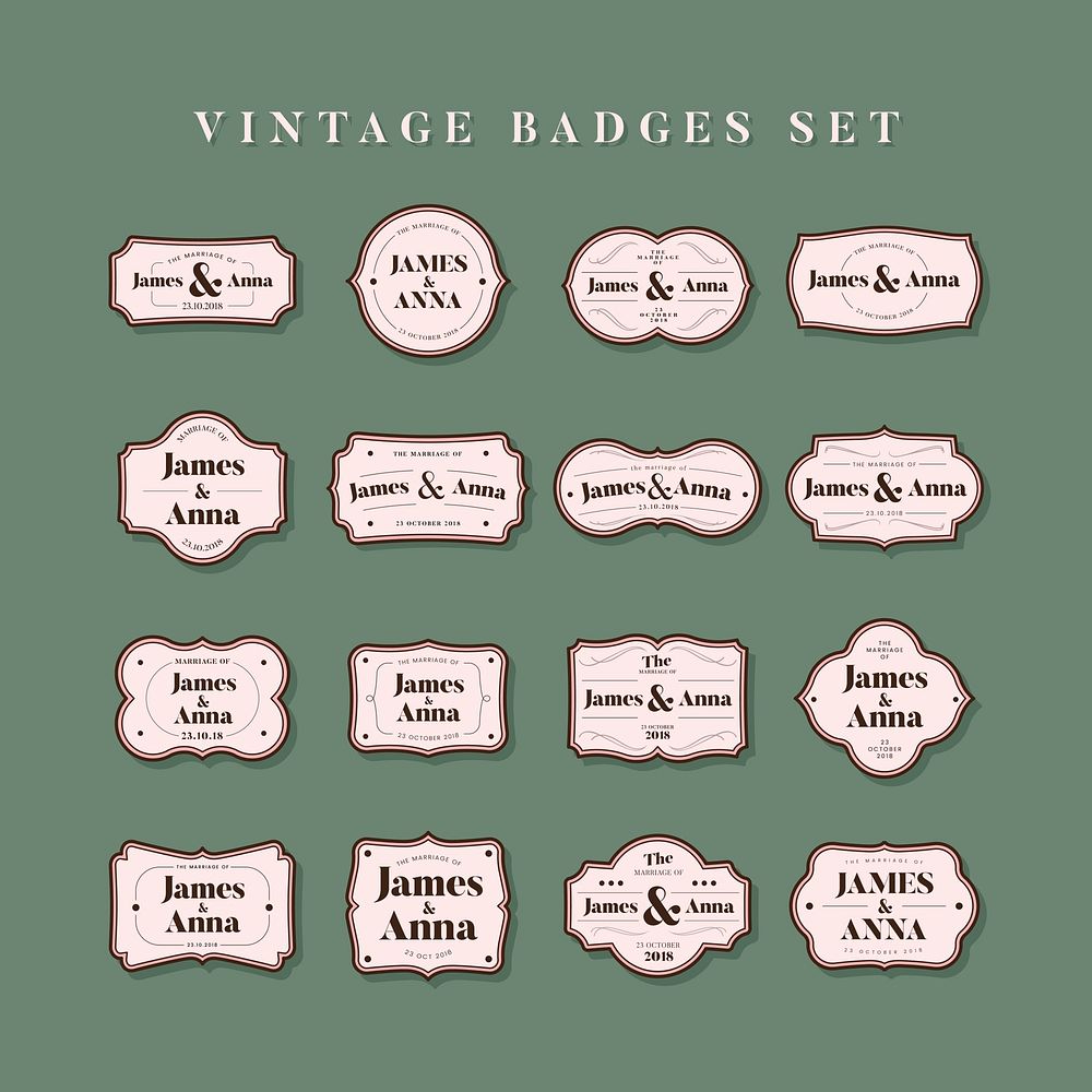 Collection of classic style wedding invitation badges