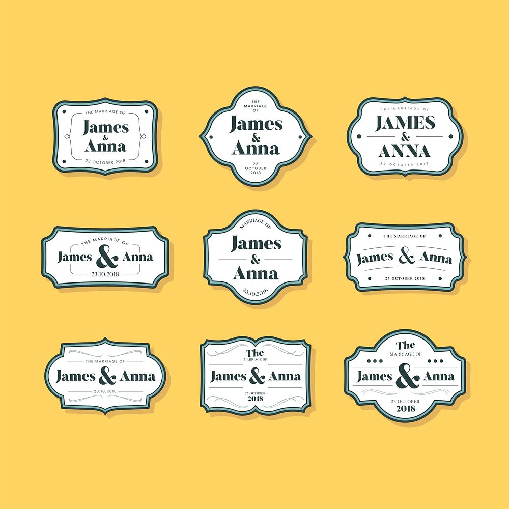 Set of classic style wedding invitation badges