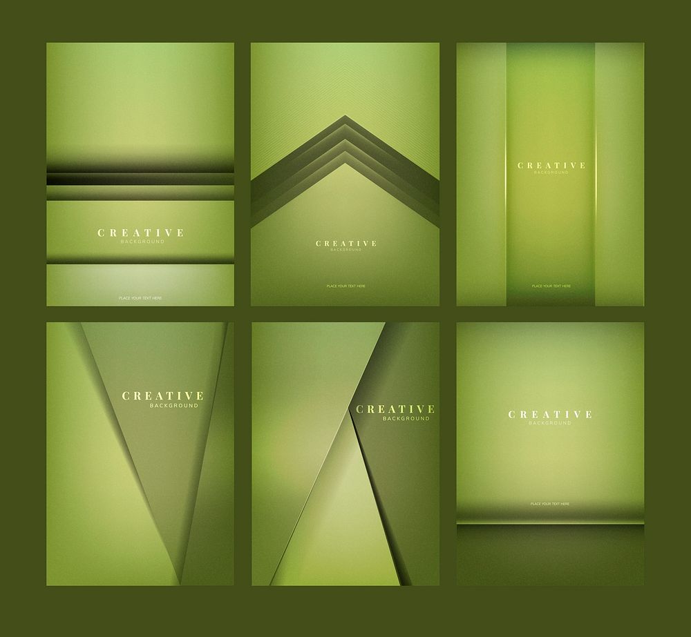Set of abstract creative background designs in lime green