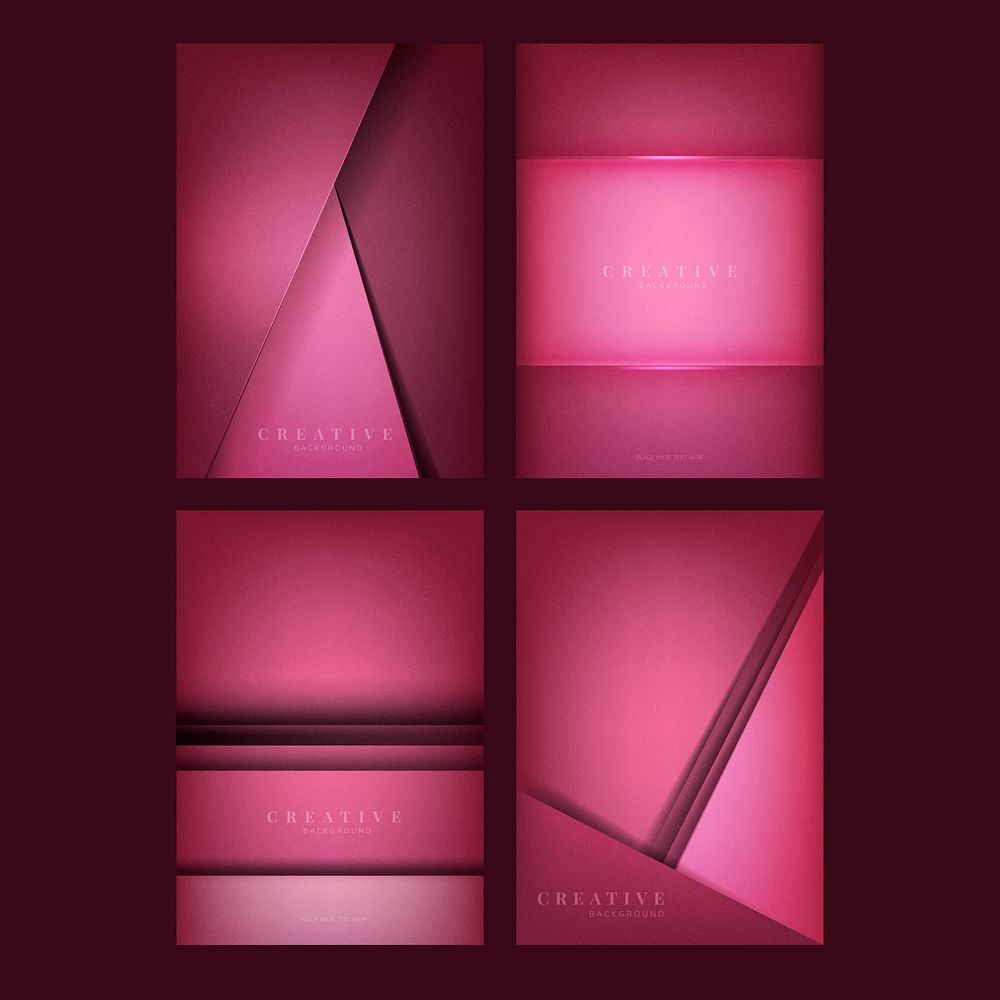 Set of abstract creative background designs in deep pink