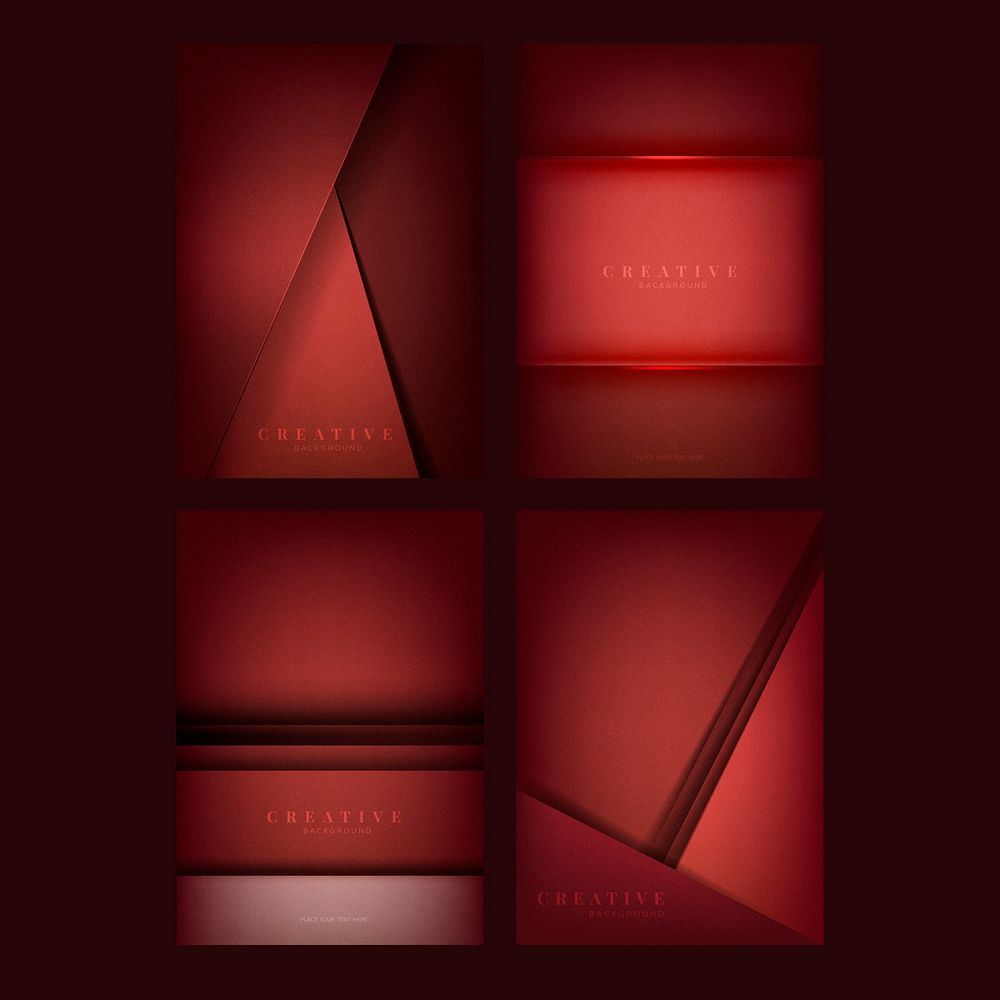 Set of abstract creative background designs in deep red