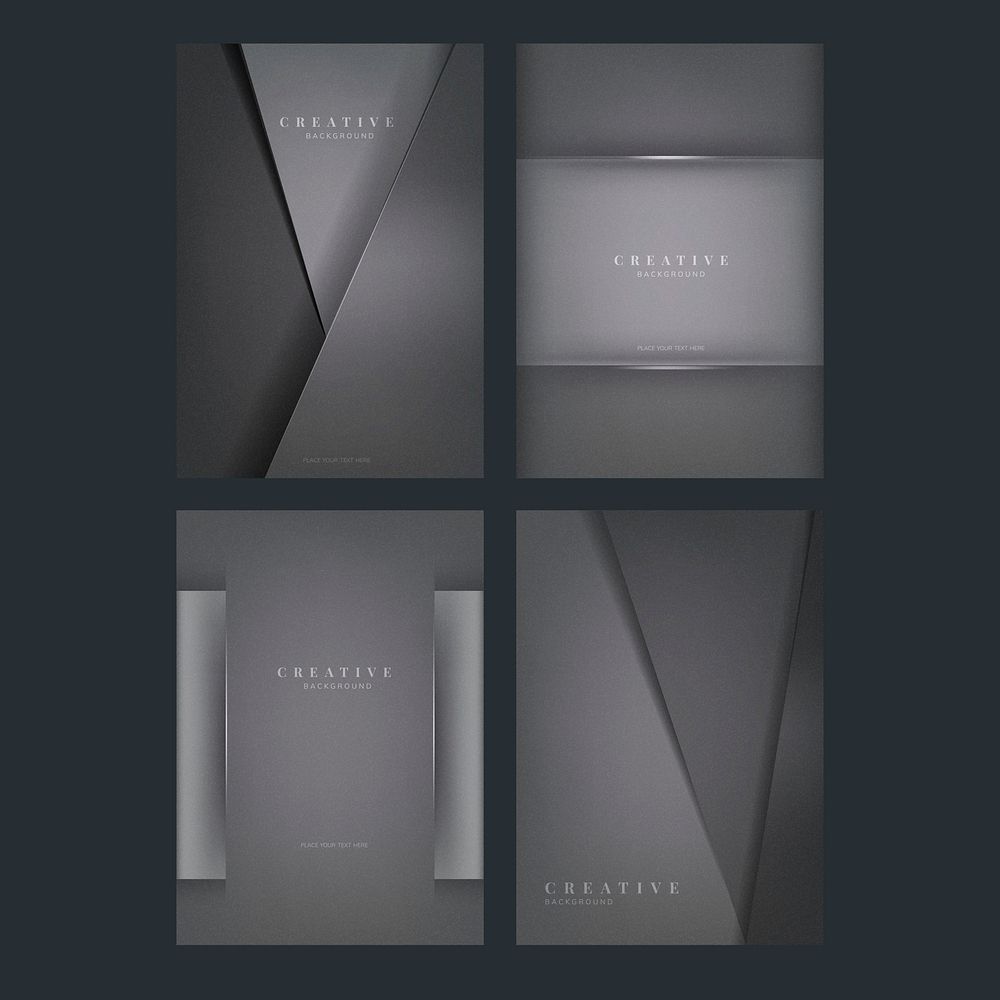Set of abstract creative background designs in dark gray