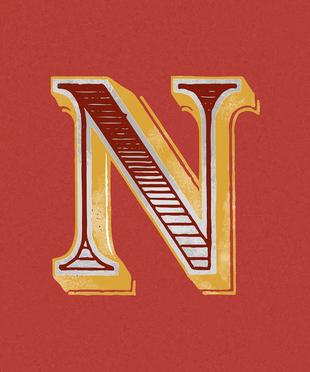 Capital letter N vintage typography style