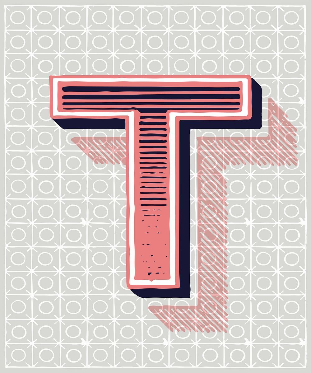 Capital letter T vintage typography style
