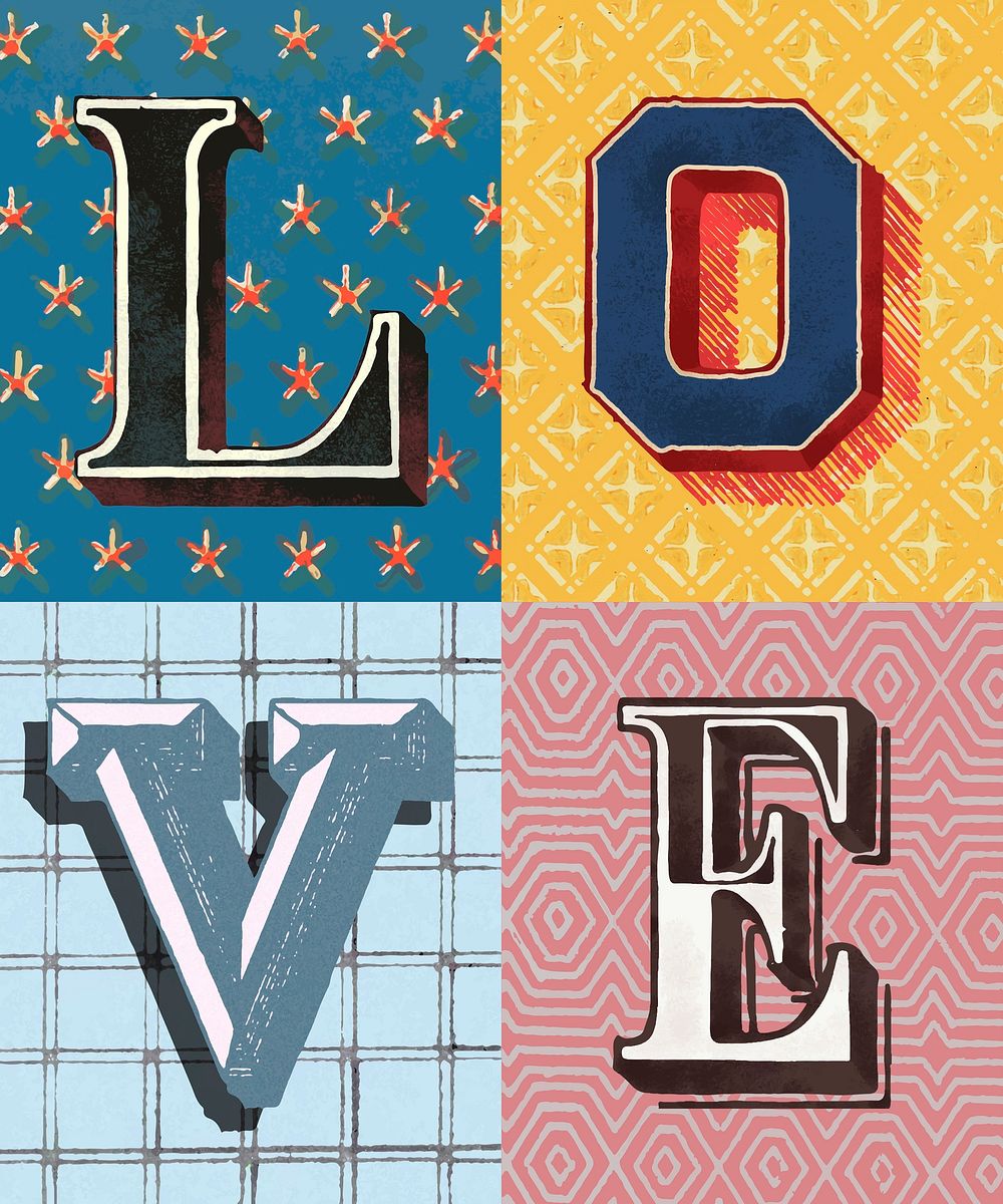 Love word vintage typography style