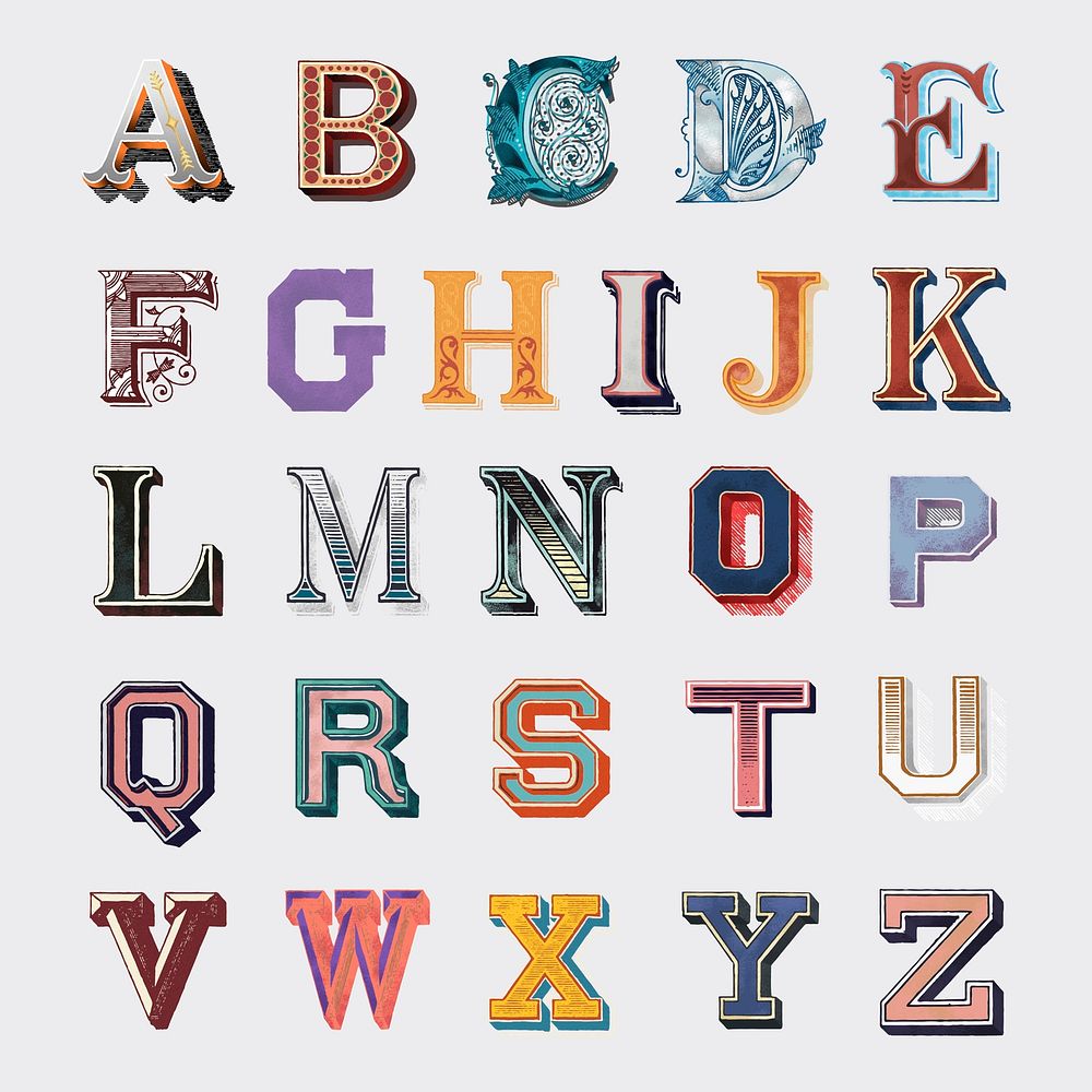 A-z alphabet vector vintage fonts bold typography