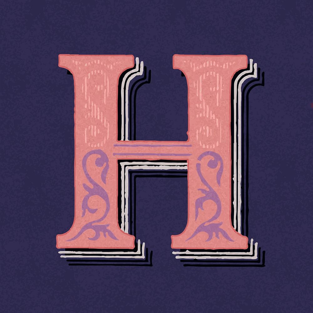 Capital letter H vintage typography style