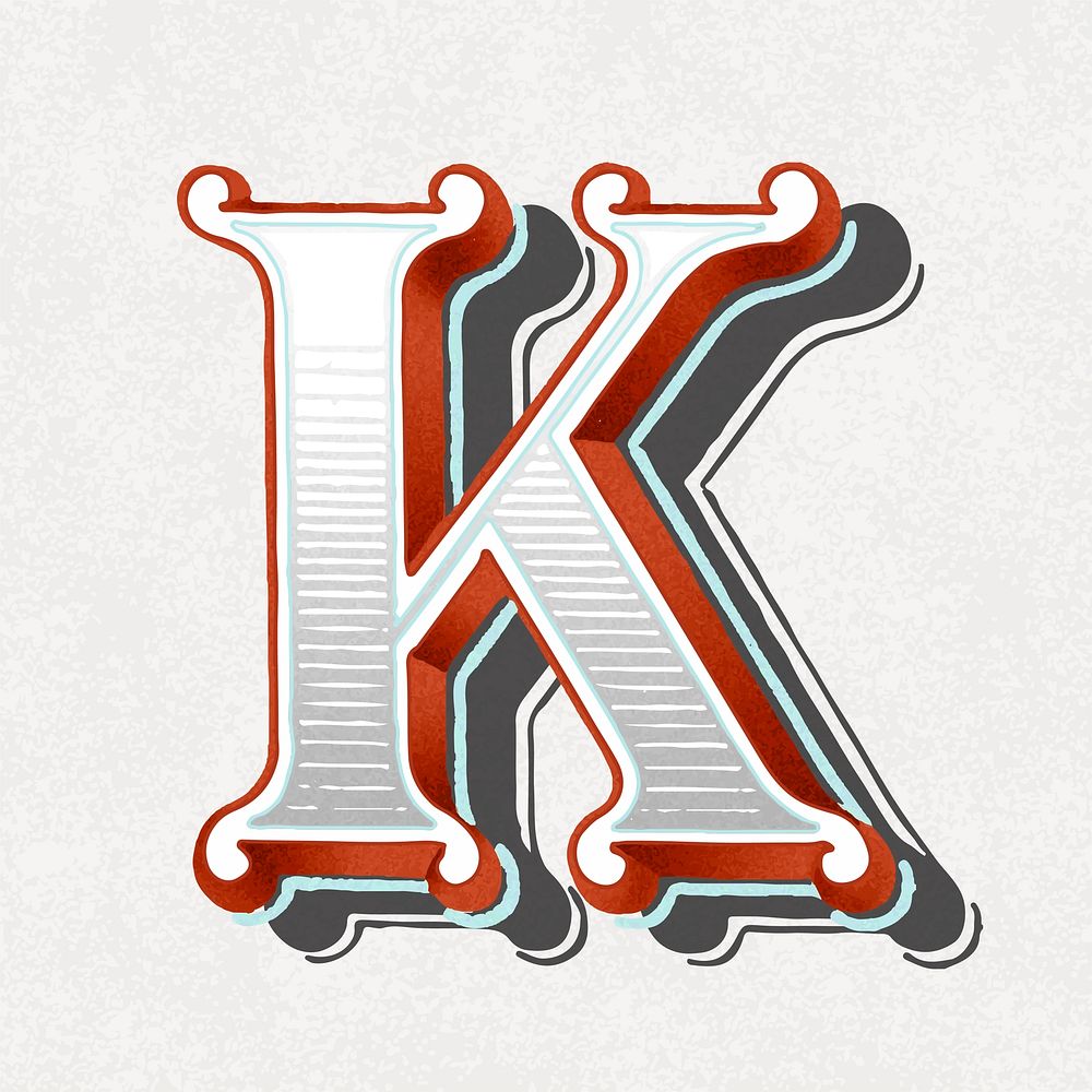 Capital letter K vintage typography style