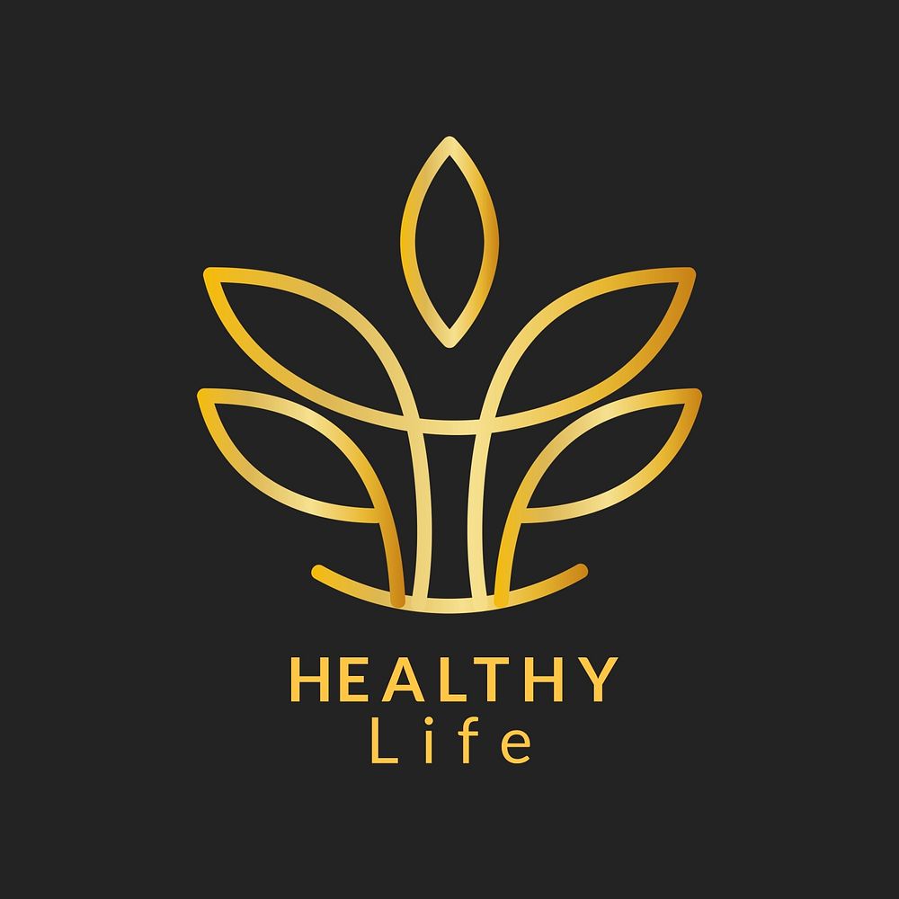 Gold leaf spa logo template, classy nature design psd