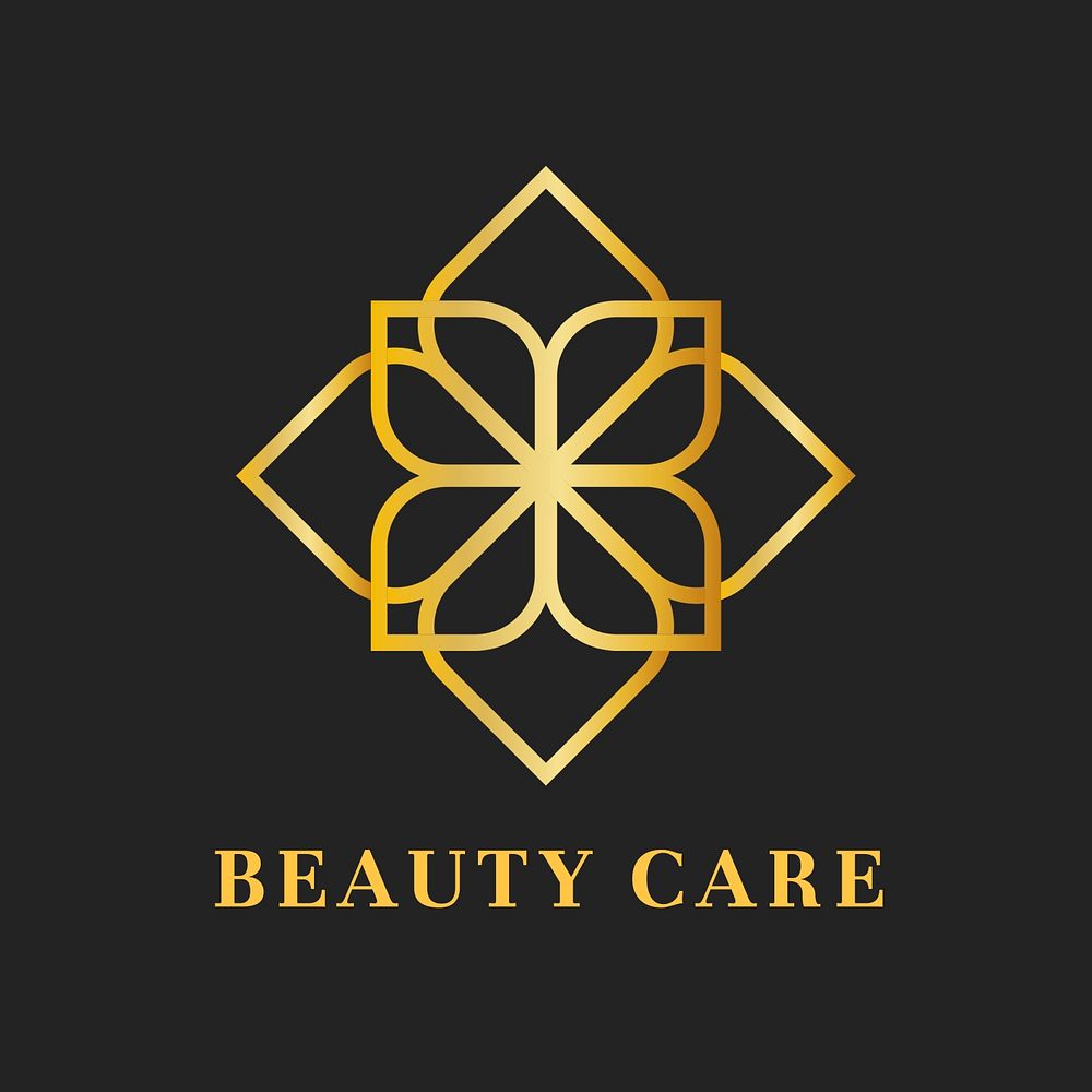 Beauty care flower logo, elegant gold design for health & wellness business psd
