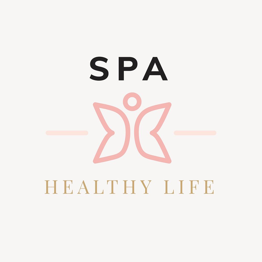 Spa logo template, butterfly illustration for health & wellness business vector