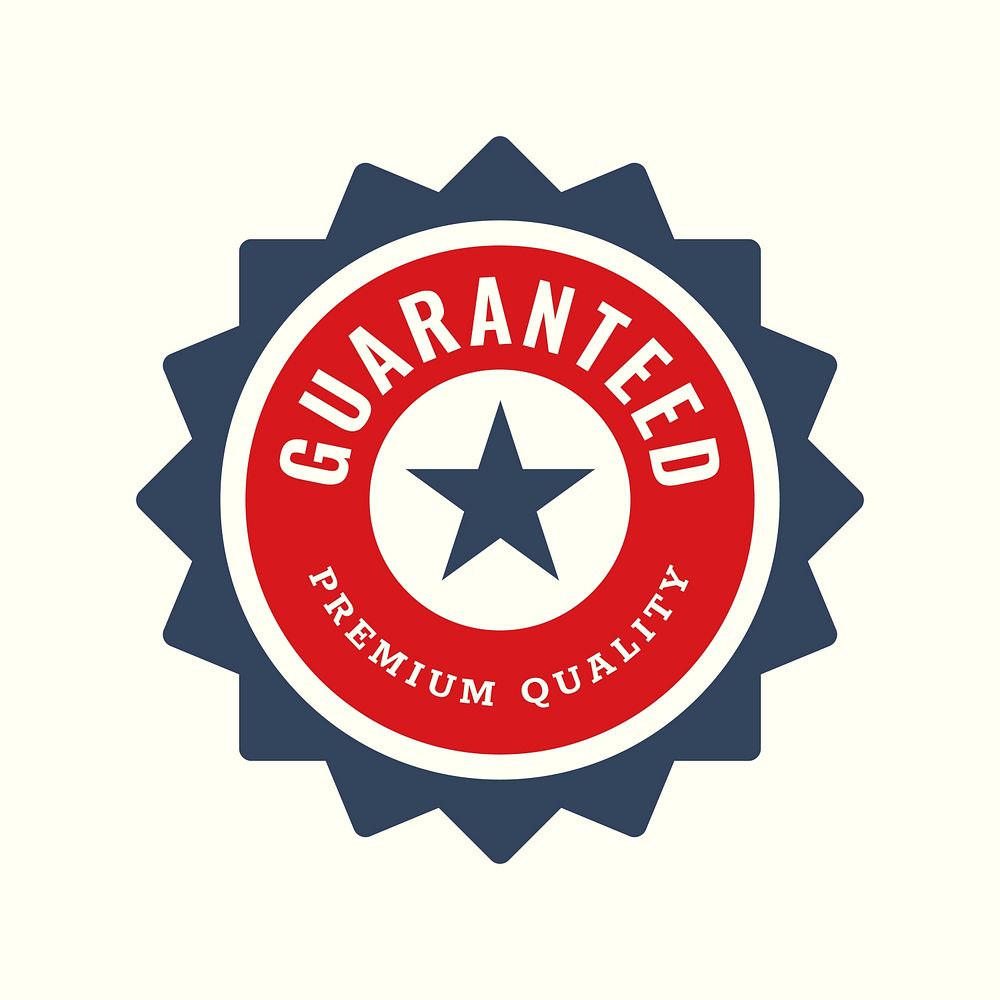 Guaranteed quality logo editable badge sticker design with premium quality text psd