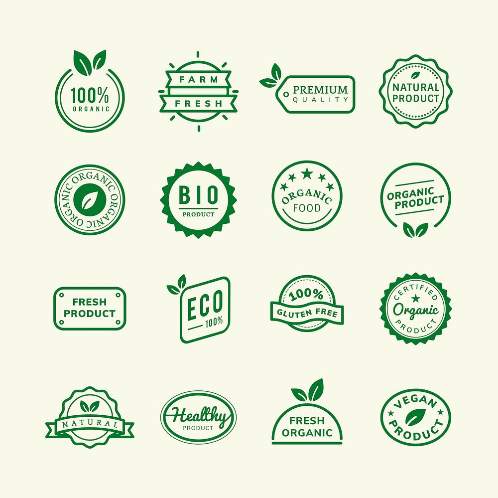 Organic product stamp emblems set illustration