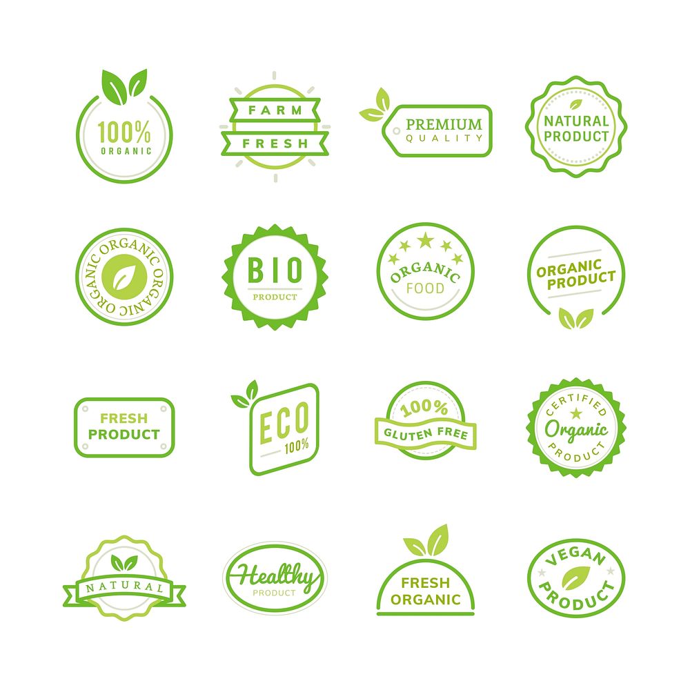 Organic product stamp emblems set illustration