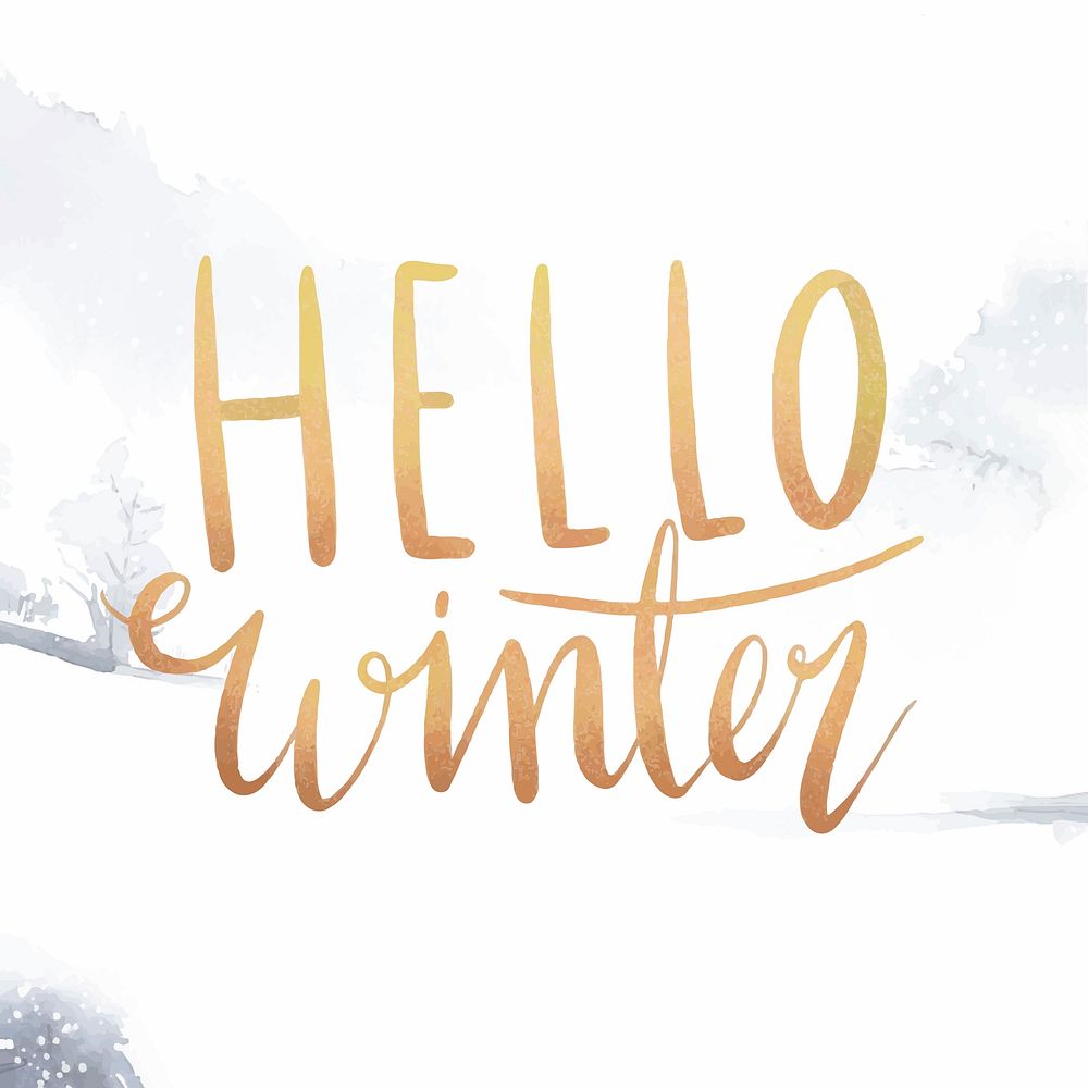 Hello Winter watercolor typography vector