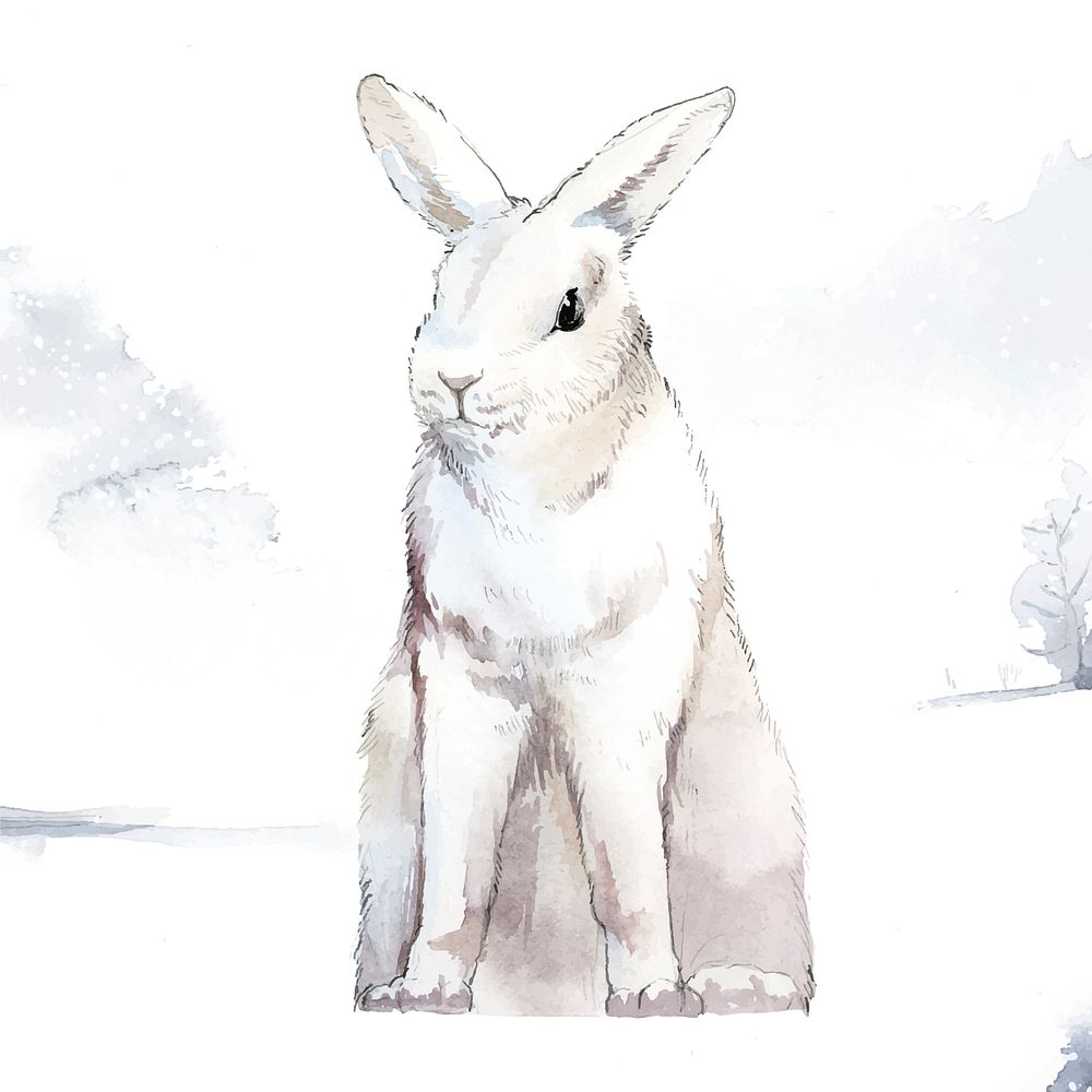 Wild white rabbit in a winter wonderland painted by watercolor vector