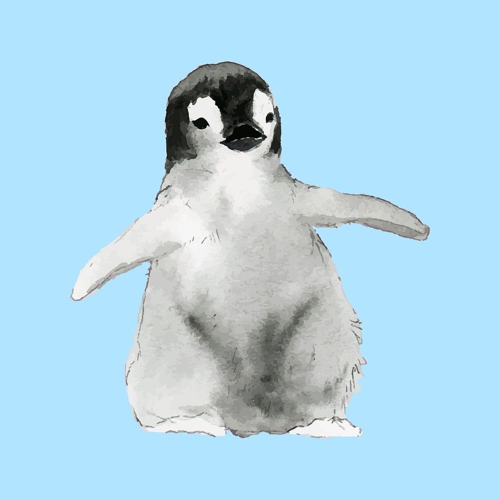 Hand-drawn young emperor penguin watercolor style vector