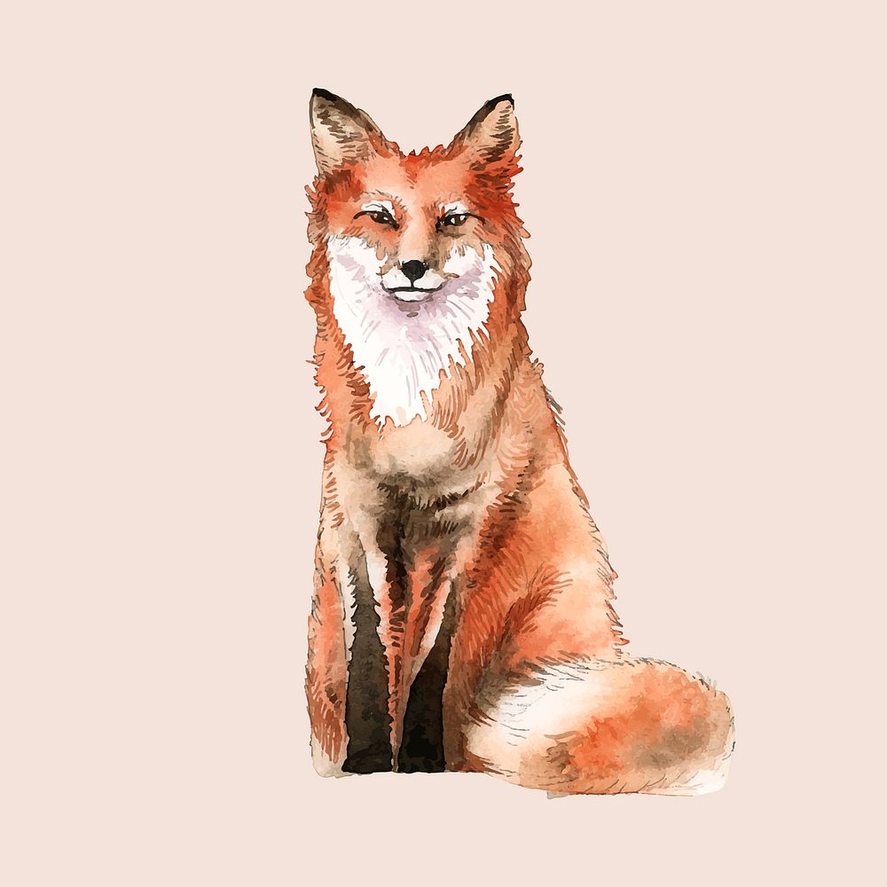 A red fox painted by watercolor