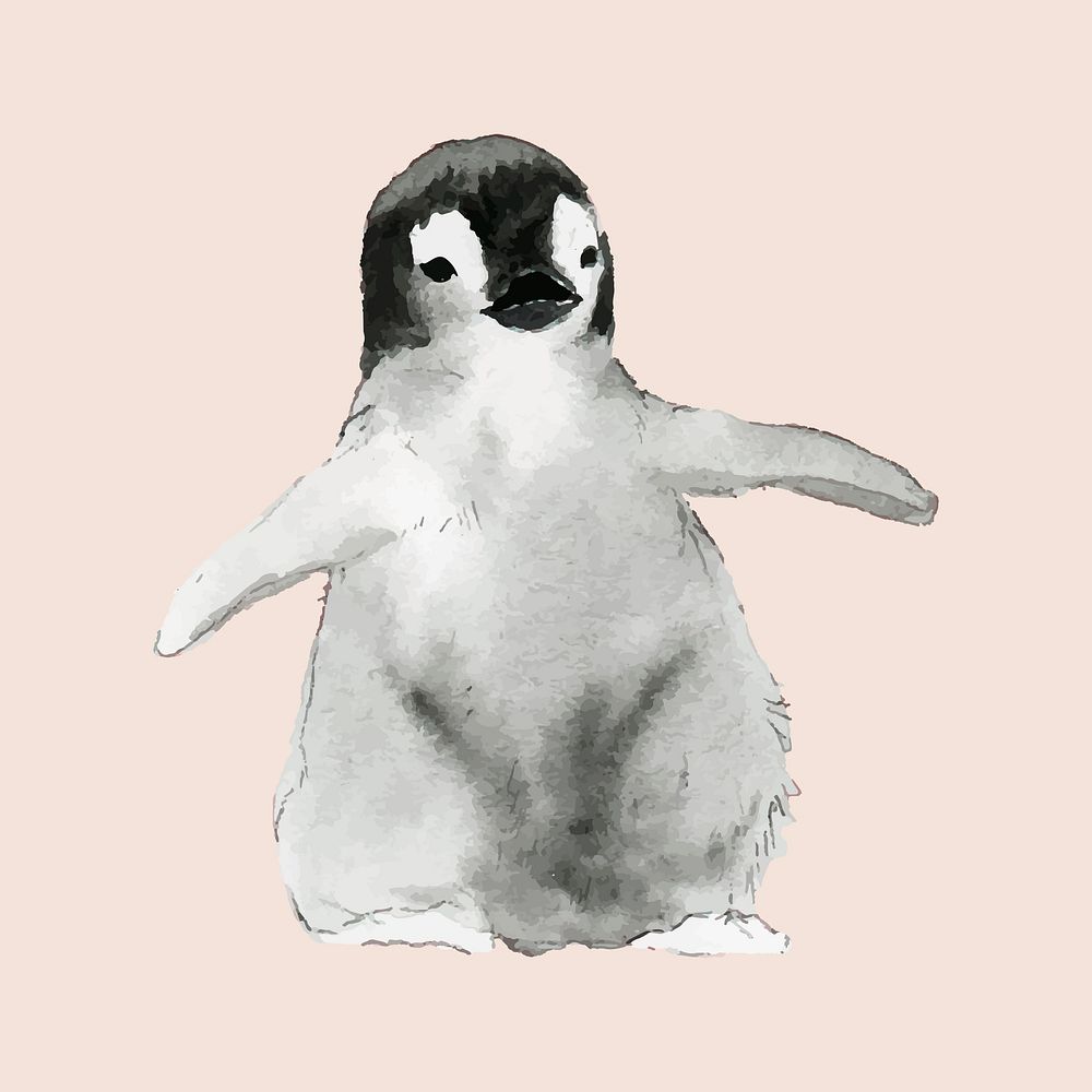Hand-drawn young emperor penguin watercolor style vector