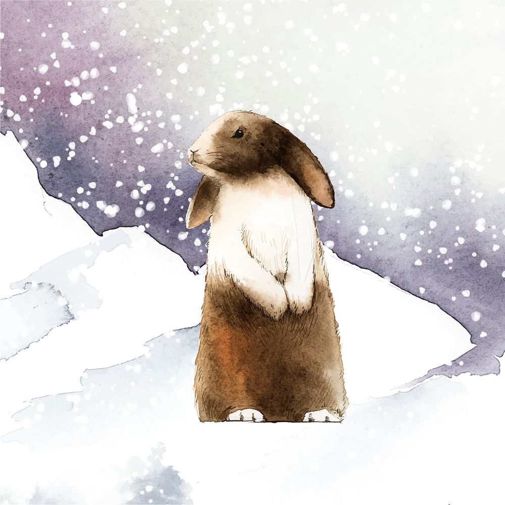 Wild brown rabbit in a winter wonderland painted by watercolor vector
