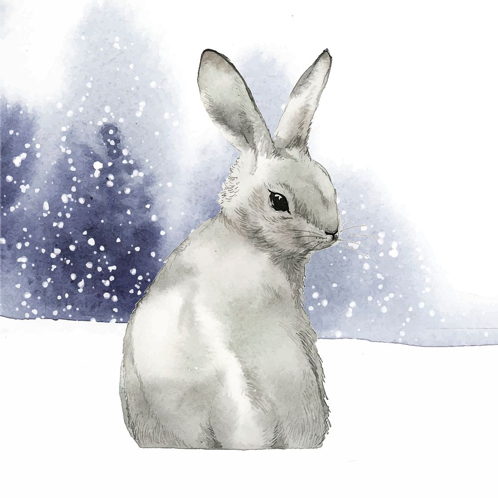 Wild gray rabbit in a winter wonderland painted by watercolor vector