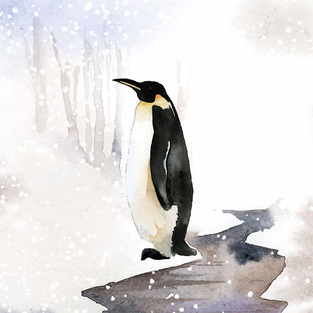 Emperor penguin in the snow watercolor vector