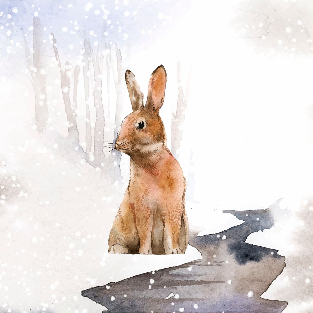 Wild hare in a winter wonderland painted by watercolor vector