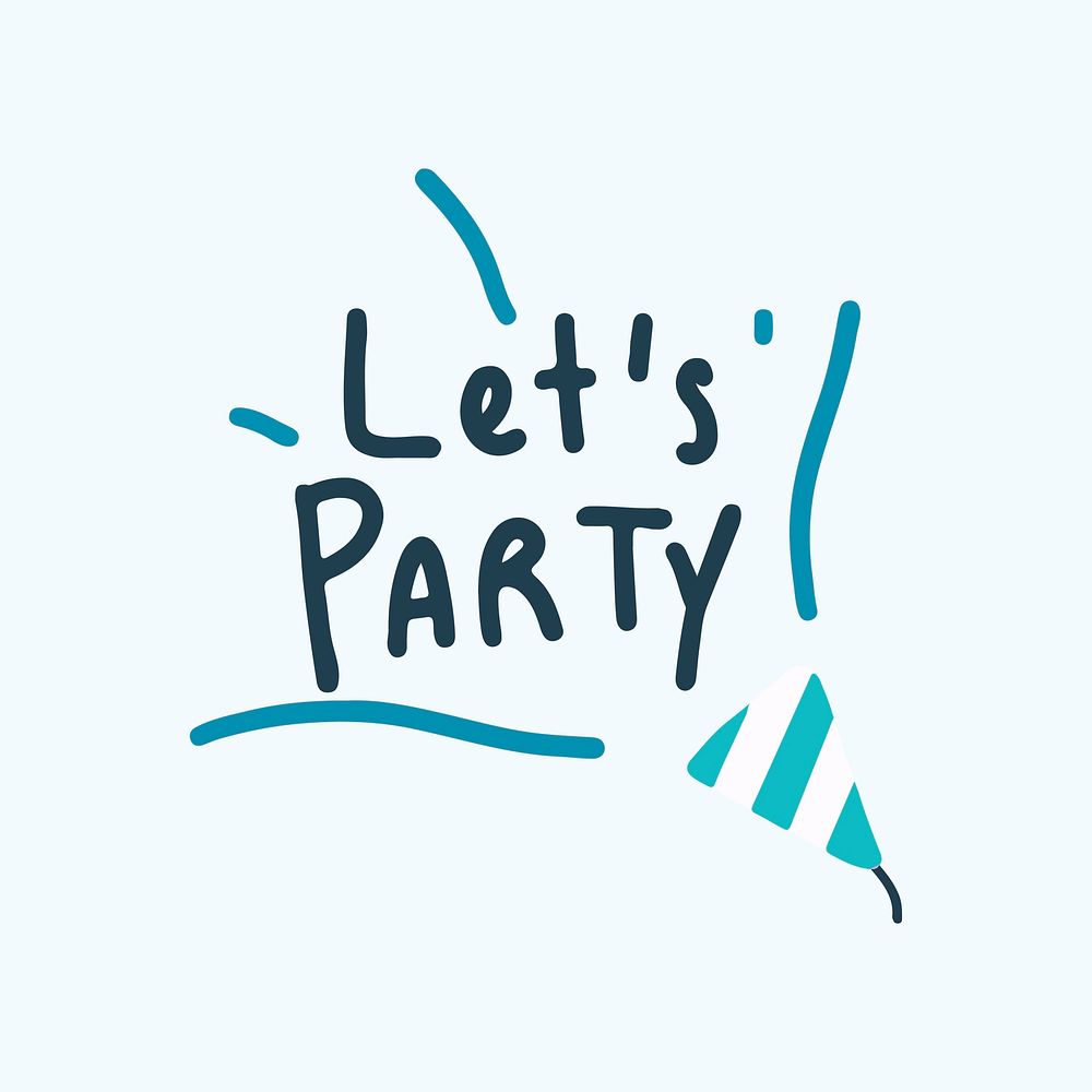 Let's party typography vector in blue