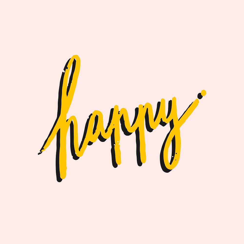 The word happy typography in yellow