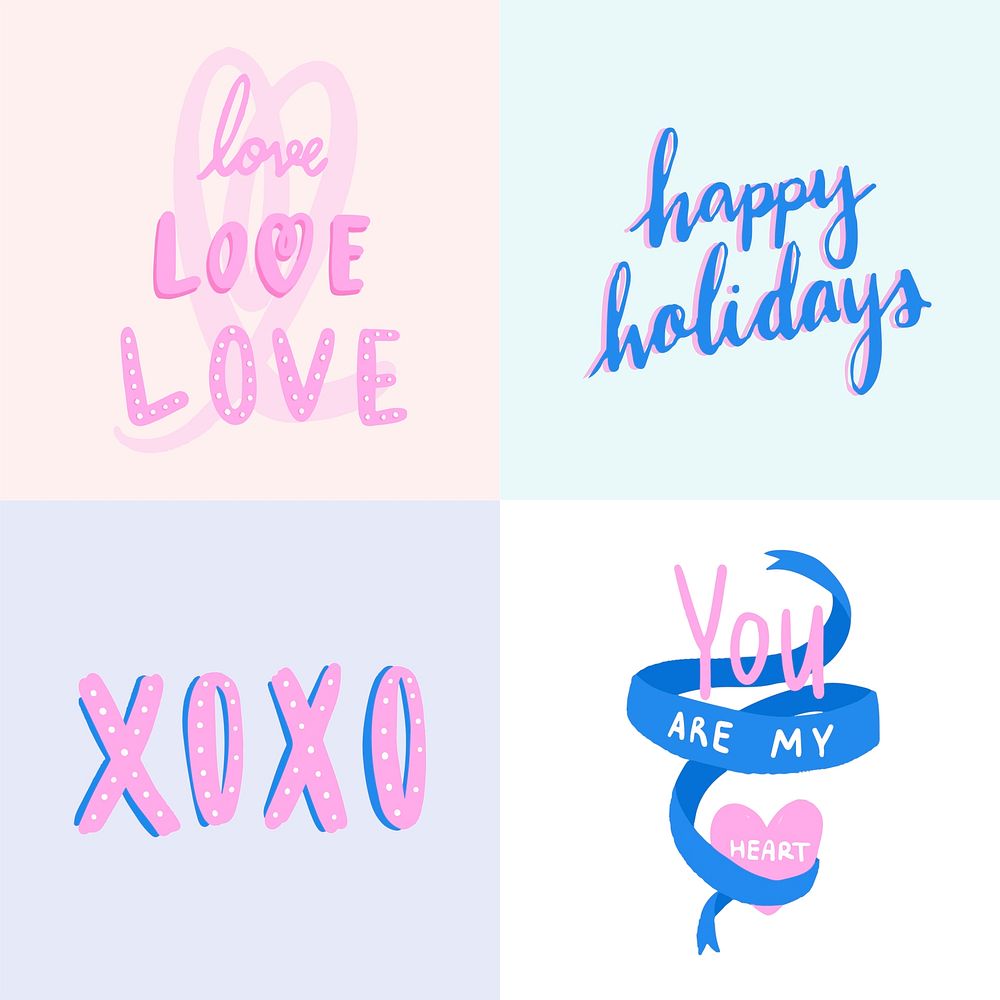 Collection of colorful love typography vectors