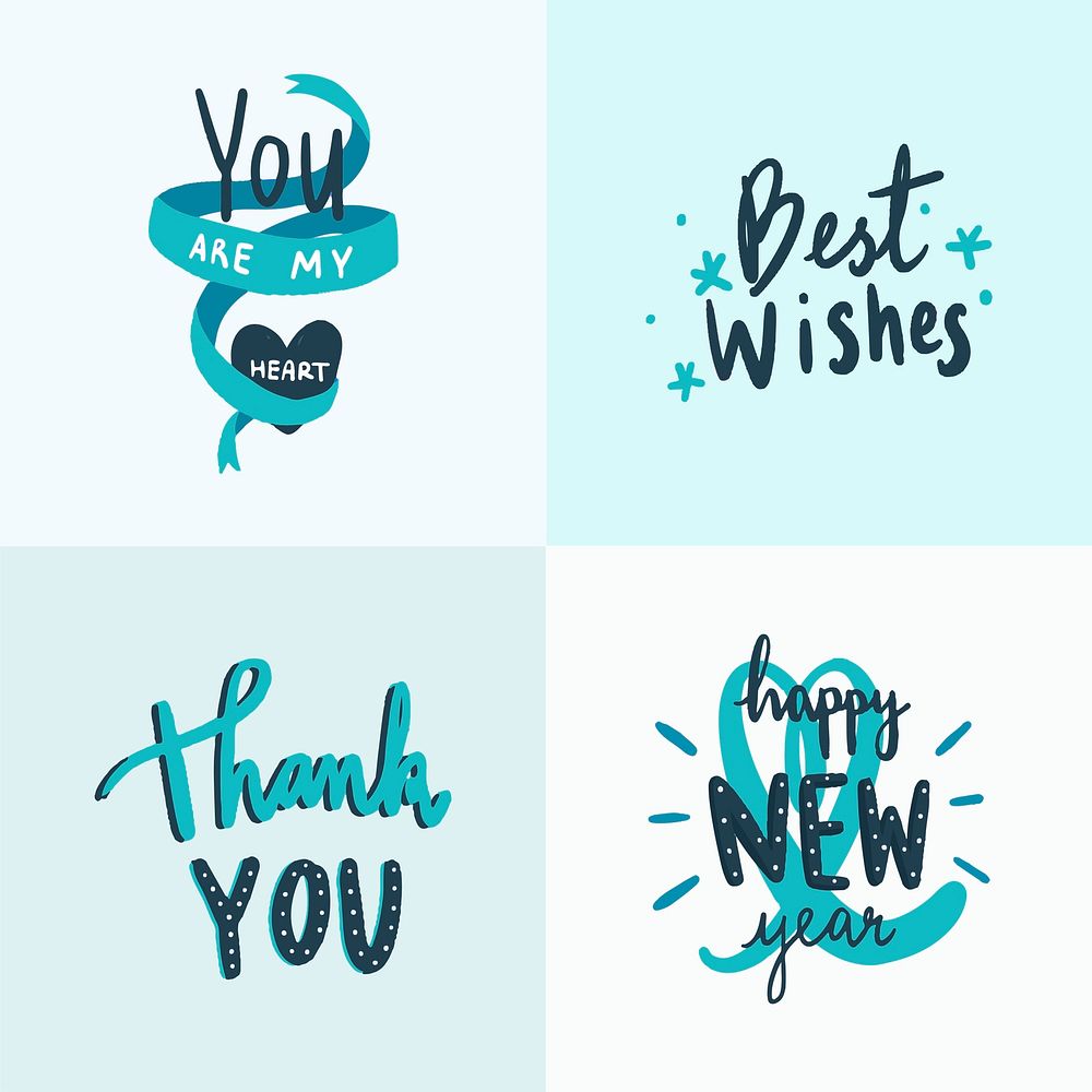 Collection of blue celebratory love typographies