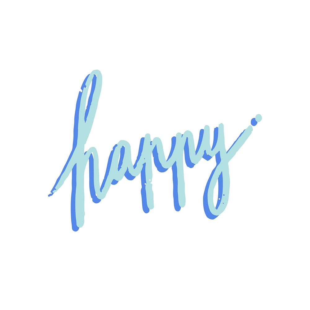 The word happy typography in blue