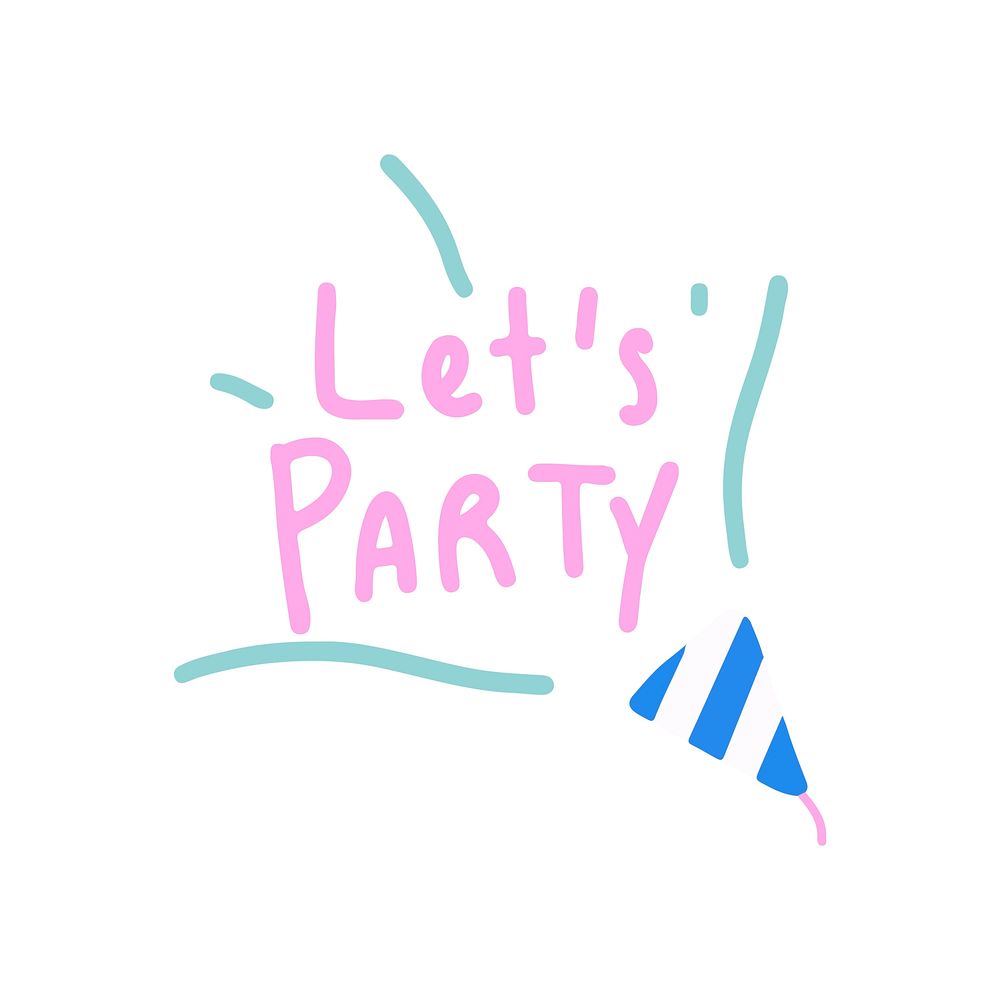 Let's party typography vector in pink