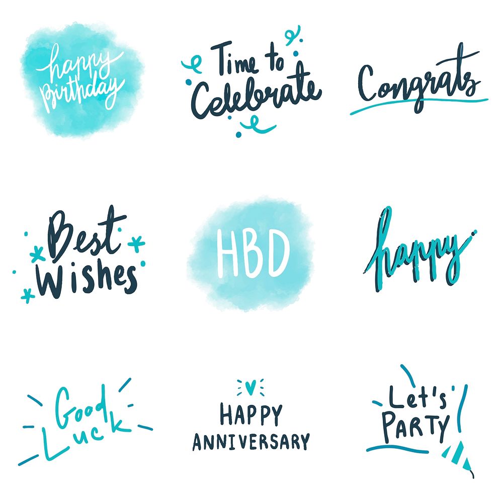 Set of blue celebratory typography vectors