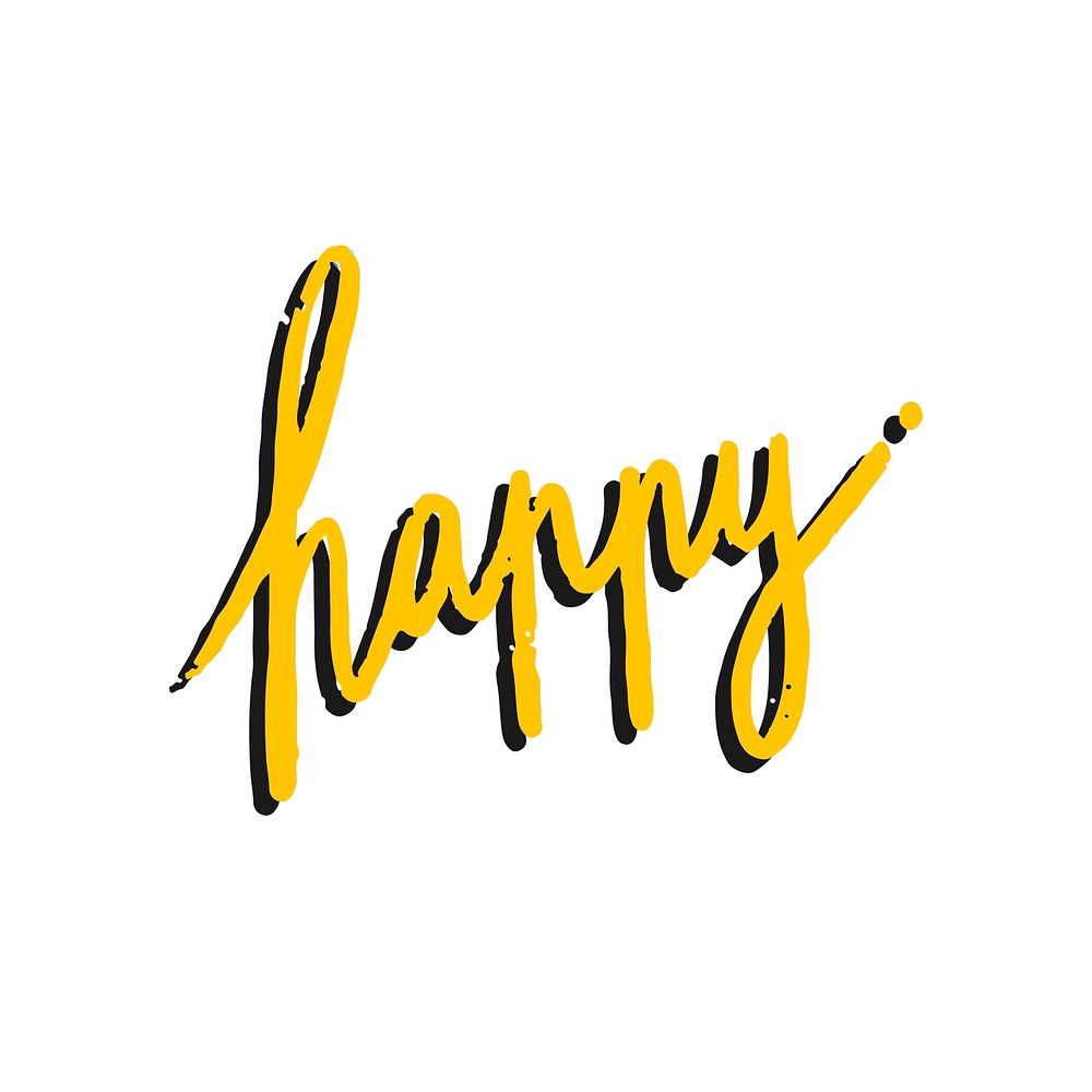The word happy typography in yellow