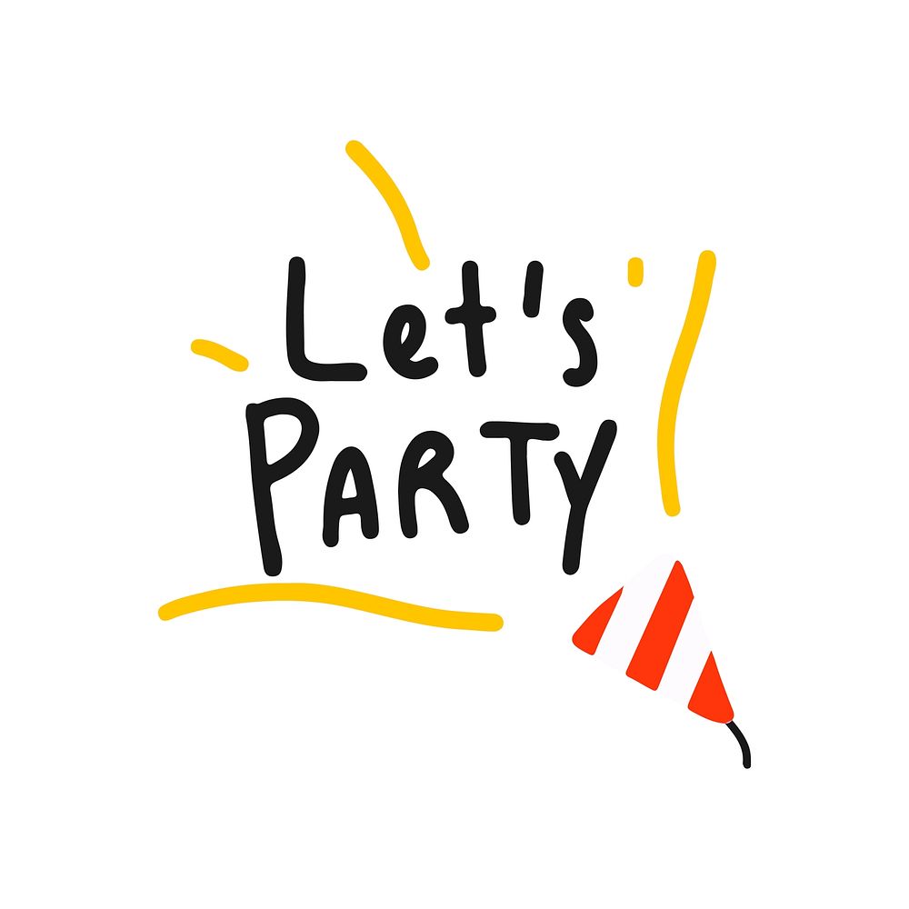 Let's party typography vector in black