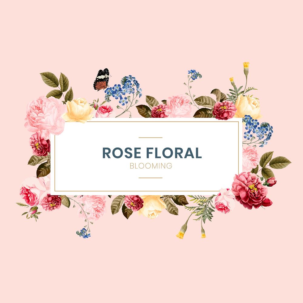 Blooming rose floral frame illustration