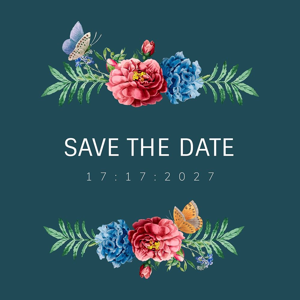 Save the date wedding invitation floral card illustration