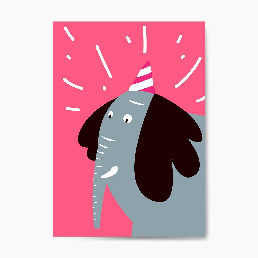Blue elephant wearing a party hat vector graphic